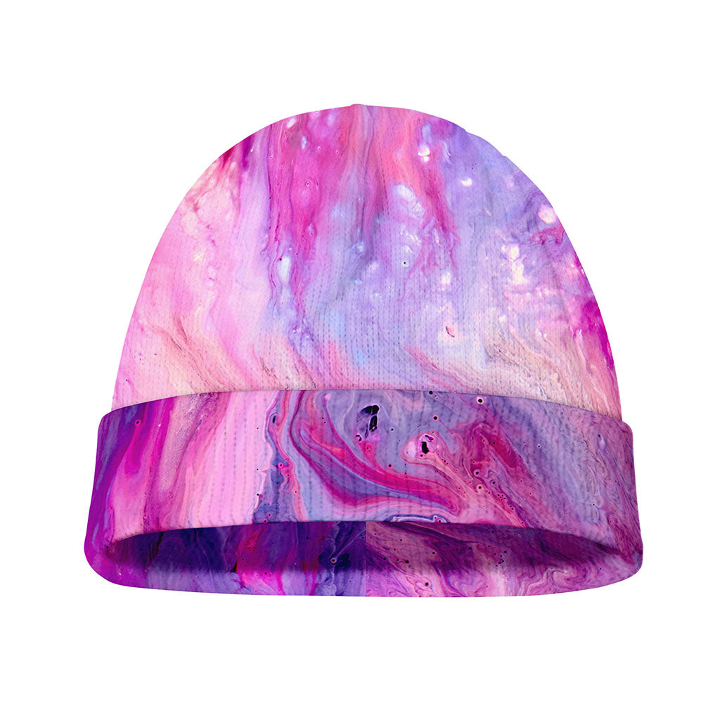 Purple Liquid Marble Print Beanie