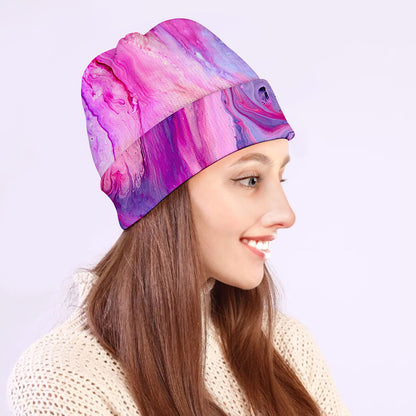 Purple Liquid Marble Print Beanie