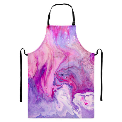 Purple Liquid Marble Print Bib Apron With Pocket