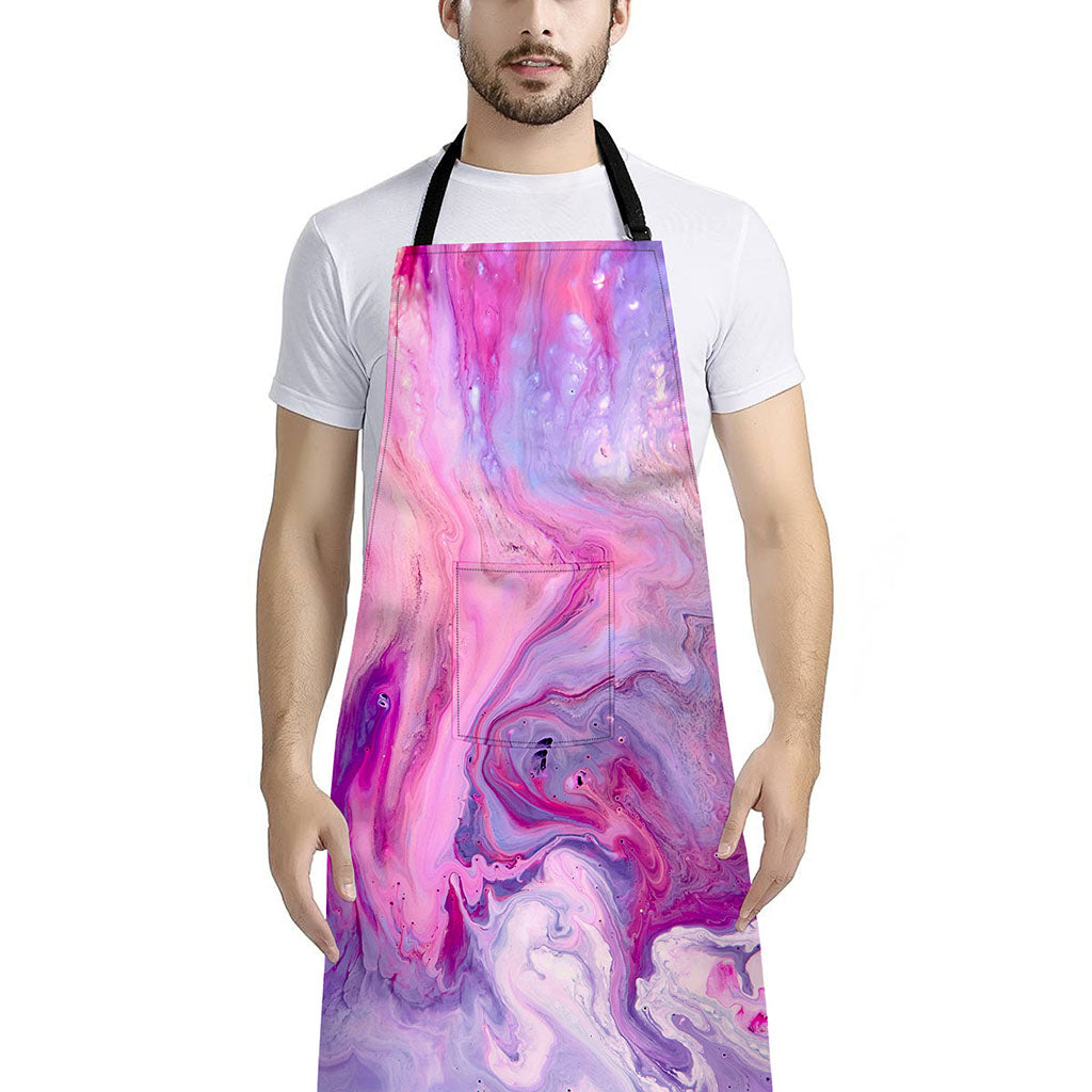 Purple Liquid Marble Print Bib Apron With Pocket
