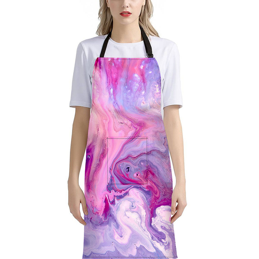 Purple Liquid Marble Print Bib Apron With Pocket