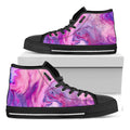 Purple Liquid Marble Print Black High Top Sneakers