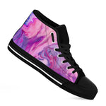 Purple Liquid Marble Print Black High Top Sneakers