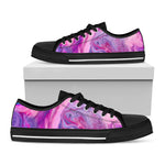 Purple Liquid Marble Print Black Low Top Sneakers