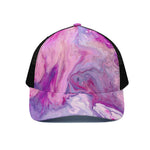 Purple Liquid Marble Print Black Mesh Trucker Cap