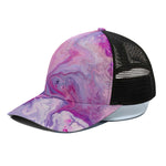 Purple Liquid Marble Print Black Mesh Trucker Cap