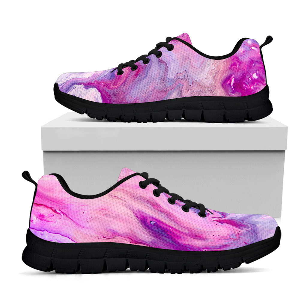 Purple Liquid Marble Print Black Running Shoes