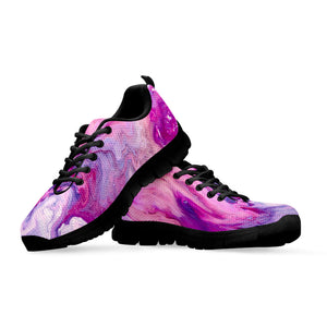 Purple Liquid Marble Print Black Running Shoes