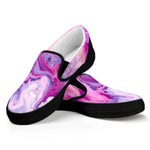 Purple Liquid Marble Print Black Slip On Sneakers