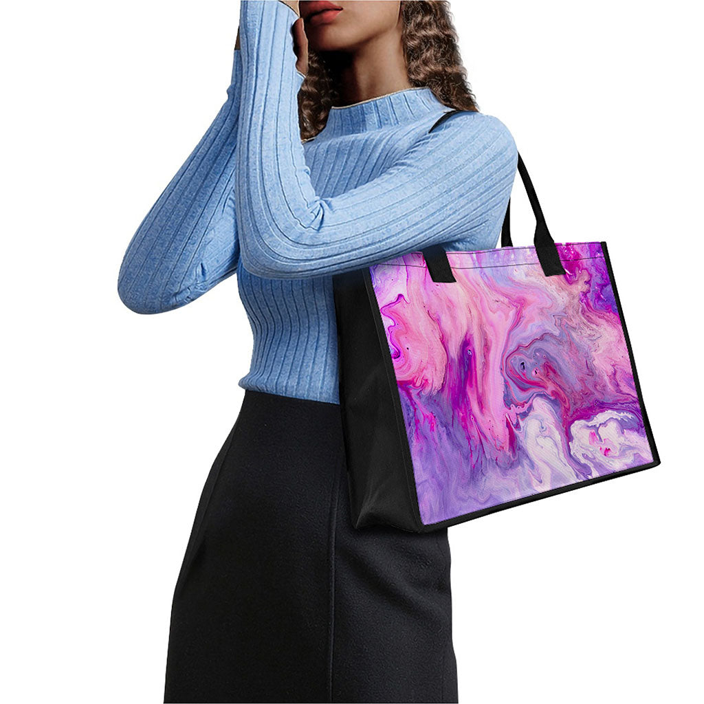 Purple Liquid Marble Print Canvas Tote Bag