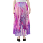 Purple Liquid Marble Print Chiffon Maxi Skirt