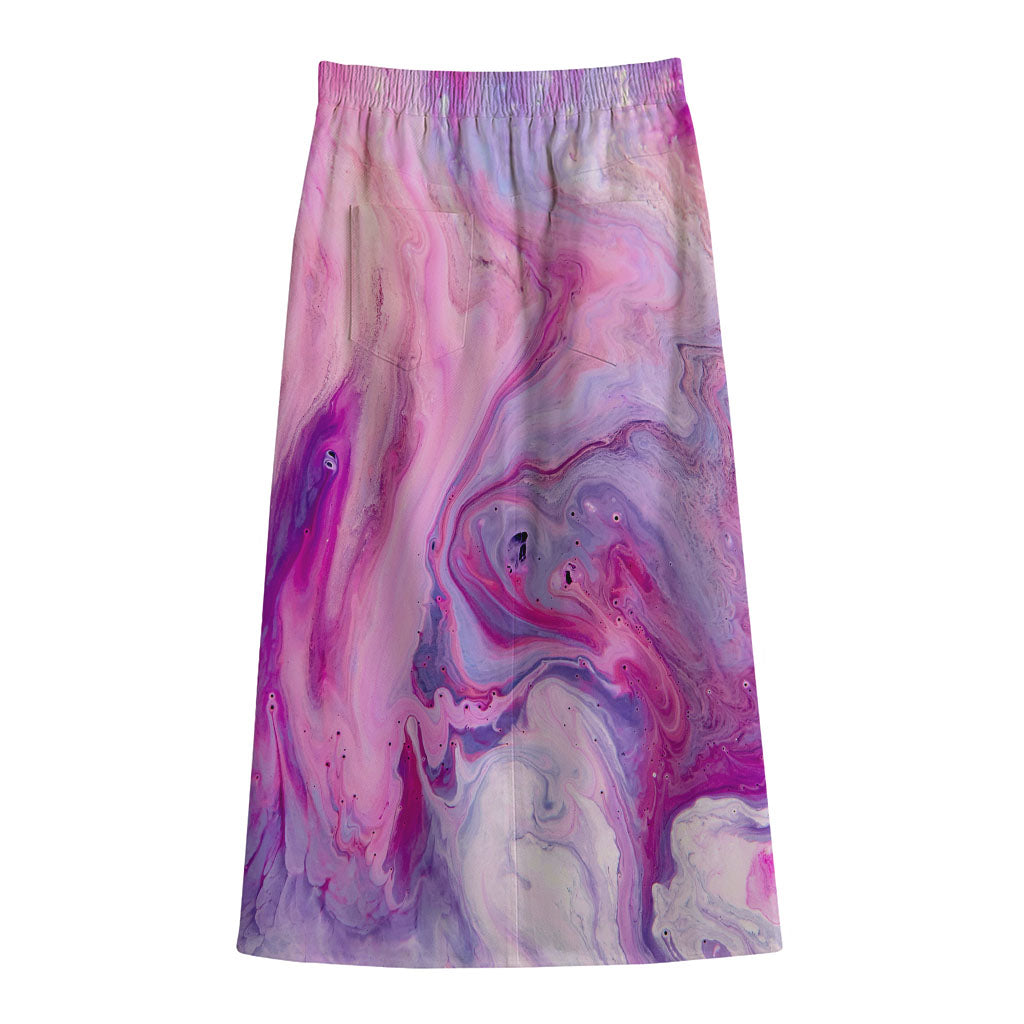 Purple Liquid Marble Print Cotton Front Slit Maxi Skirt