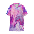Purple Liquid Marble Print Cotton Hawaiian Shirt