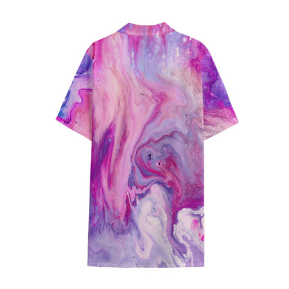 Purple Liquid Marble Print Cotton Hawaiian Shirt