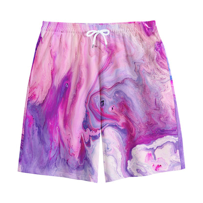 Purple Liquid Marble Print Cotton Shorts
