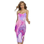 Purple Liquid Marble Print Cross Back Cami Dress