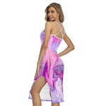 Purple Liquid Marble Print Cross Back Cami Dress