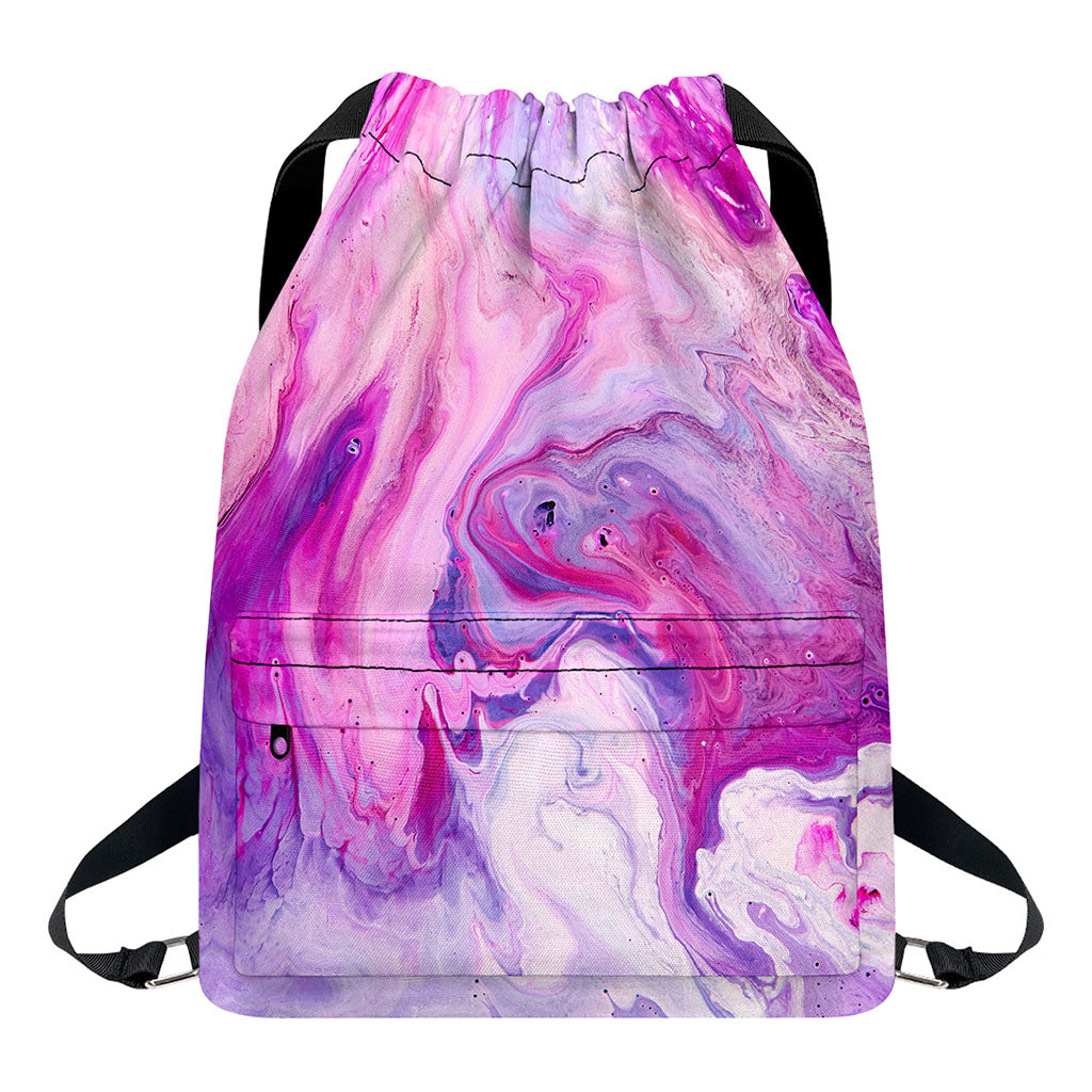 Purple Liquid Marble Print Drawstring Backpack