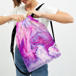 Purple Liquid Marble Print Drawstring Backpack