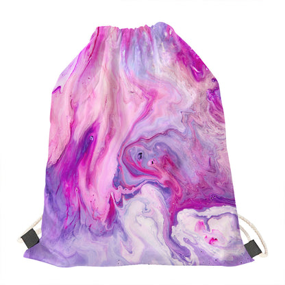 Purple Liquid Marble Print Drawstring Bag
