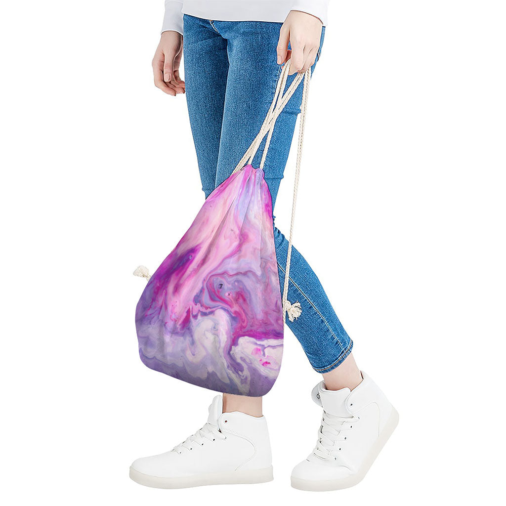 Purple Liquid Marble Print Drawstring Bag