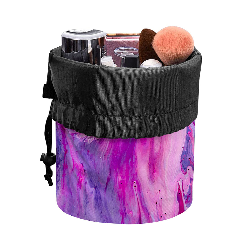 Purple Liquid Marble Print Drawstring Makeup Bag