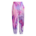 Purple Liquid Marble Print Fleece Lined Knit Pants
