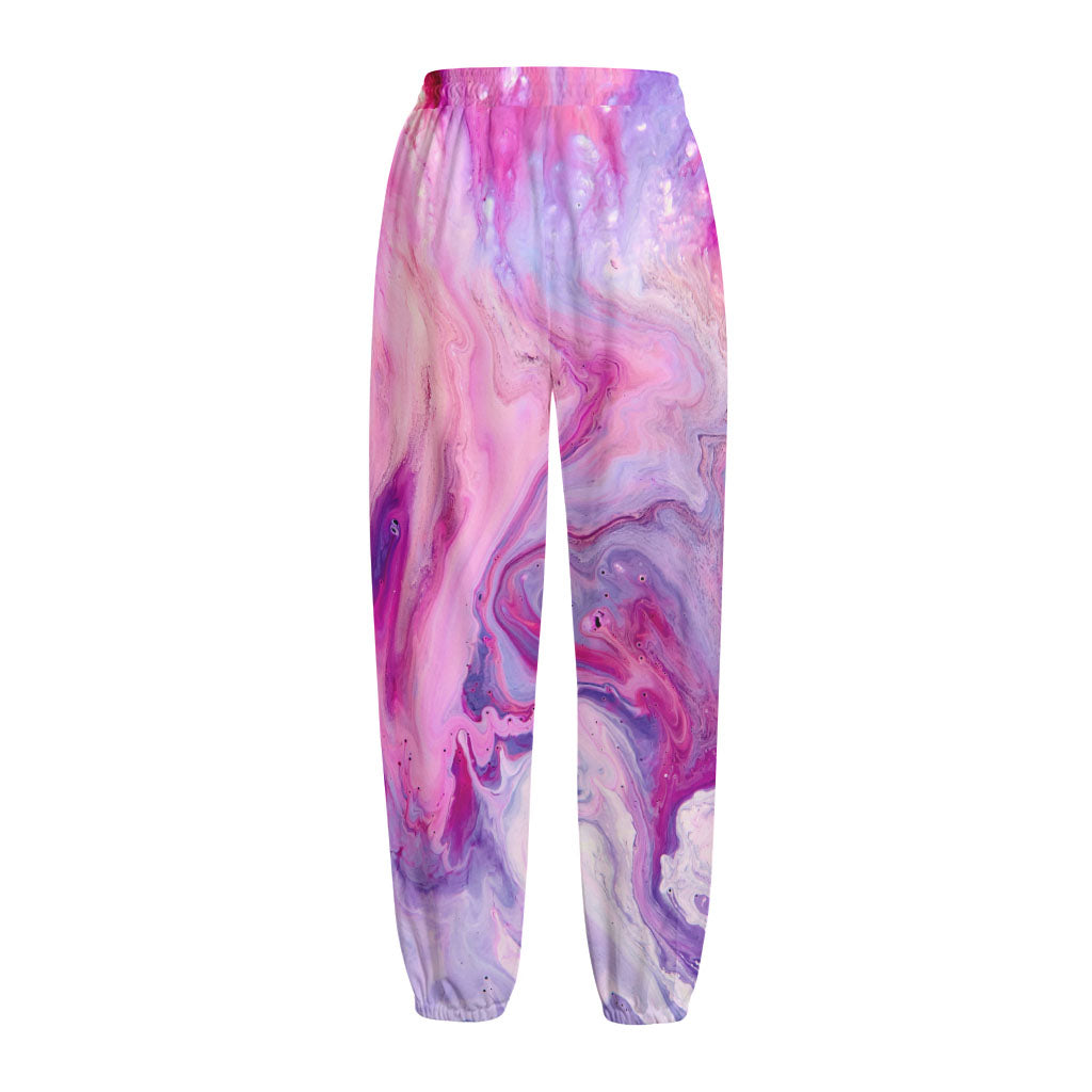 Purple Liquid Marble Print Fleece Lined Knit Pants