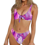 Purple Liquid Marble Print Front Bow Tie Bikini