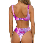 Purple Liquid Marble Print Front Bow Tie Bikini