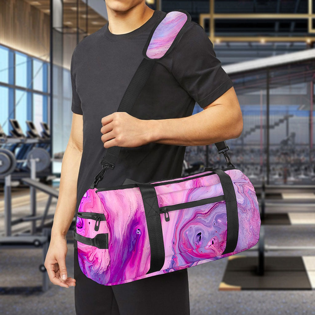 Purple Liquid Marble Print Gym Bag