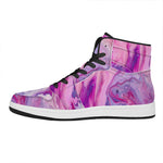 Purple Liquid Marble Print High Top Leather Sneakers