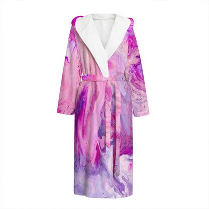Purple Liquid Marble Print Hooded Bathrobe