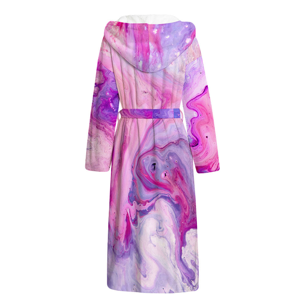 Purple Liquid Marble Print Hooded Bathrobe