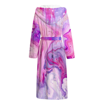 Purple Liquid Marble Print Hooded Bathrobe
