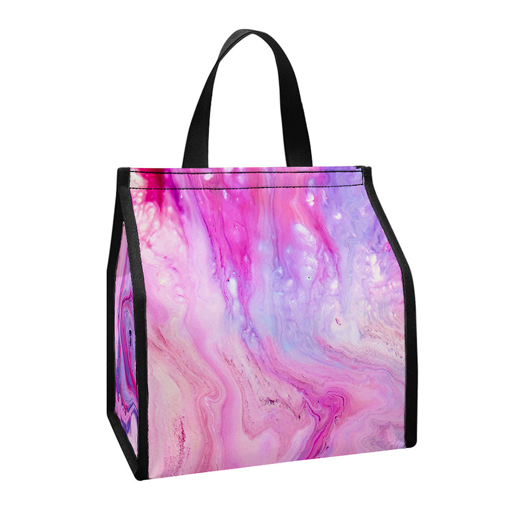 Purple Liquid Marble Print Insulated Lunch Tote