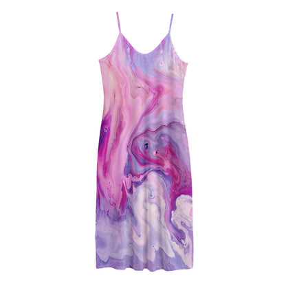 Purple Liquid Marble Print Jersey Midi Cami Dress