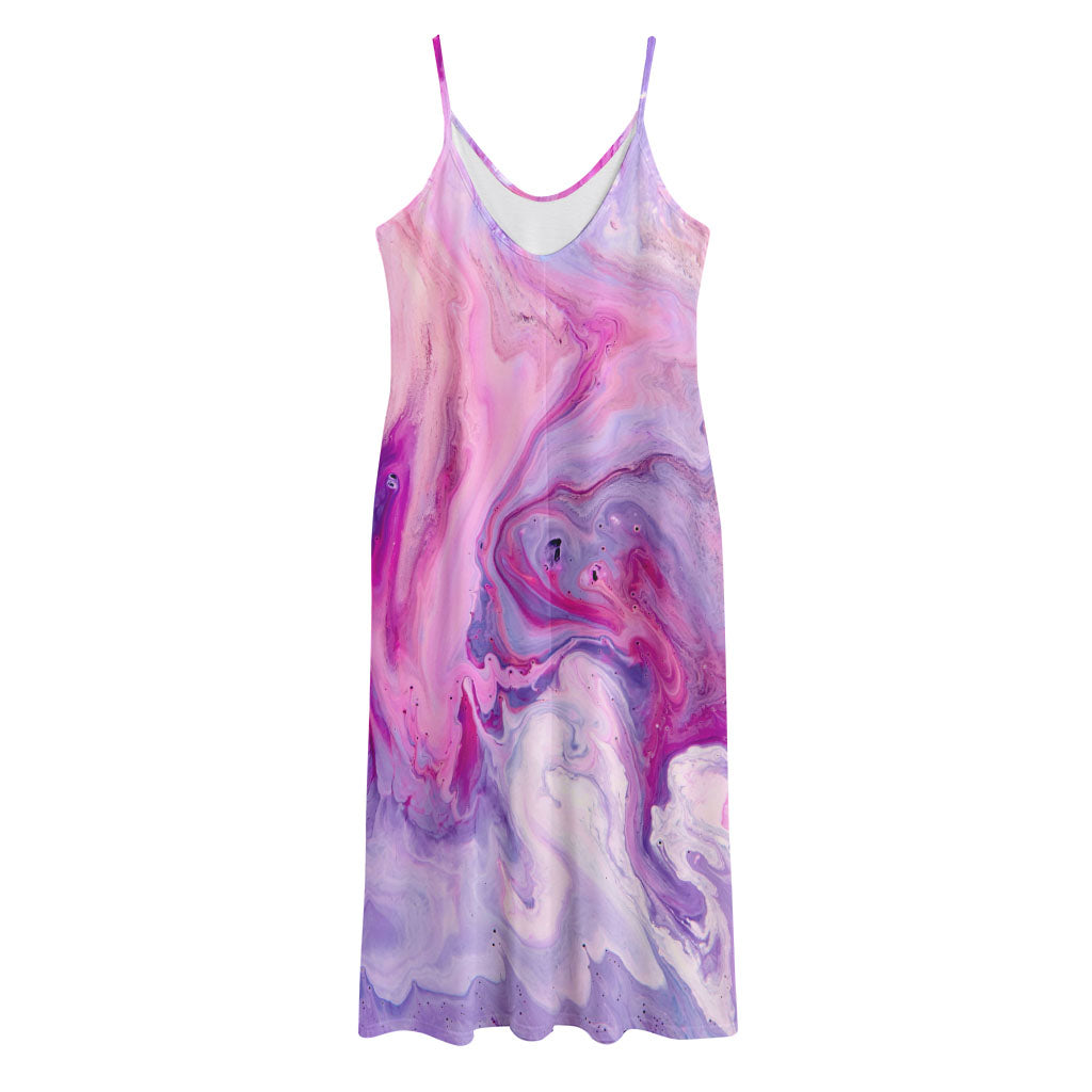 Purple Liquid Marble Print Jersey Midi Cami Dress