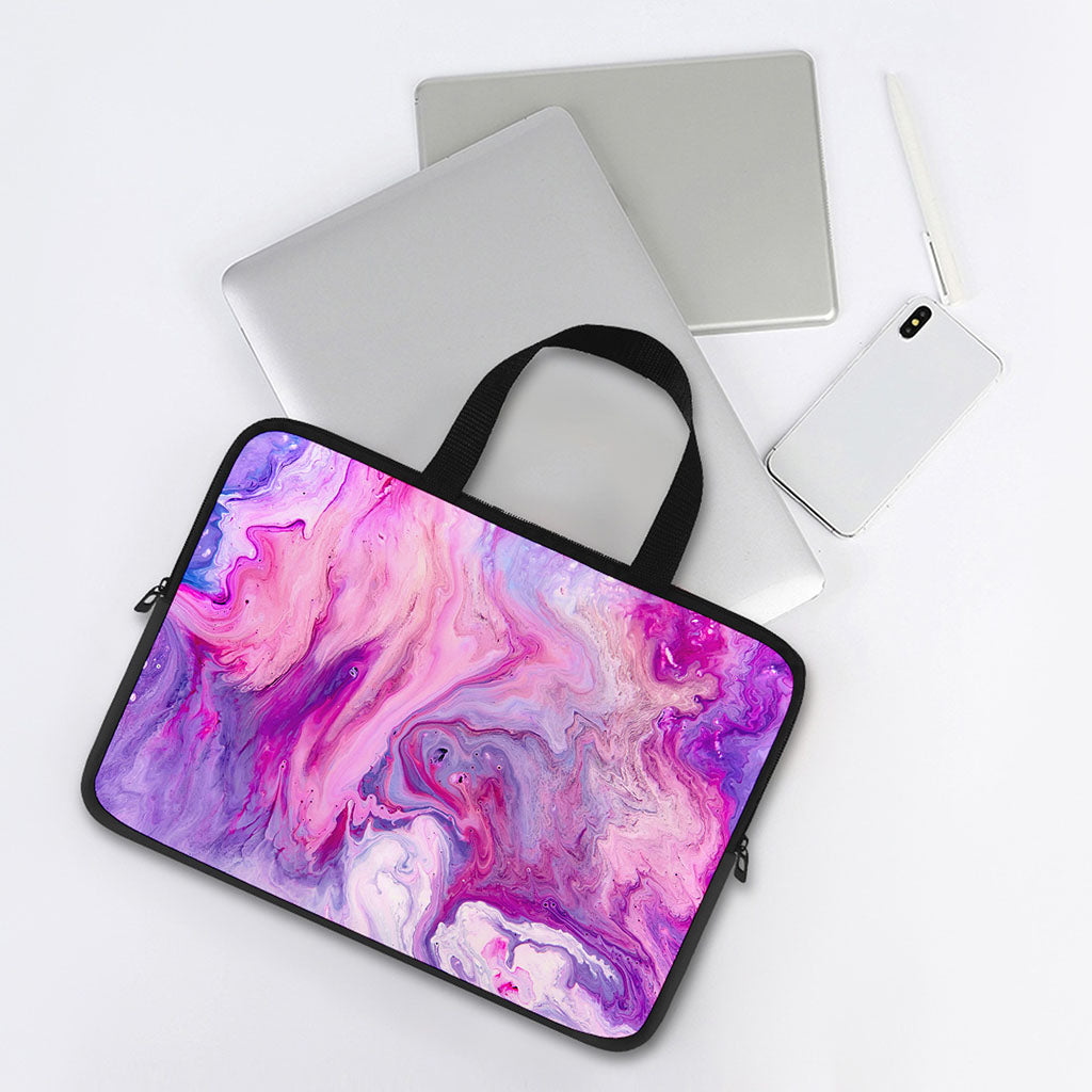Purple Liquid Marble Print Laptop Sleeve With Handle