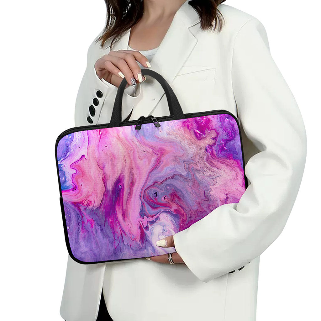 Purple Liquid Marble Print Laptop Sleeve With Handle