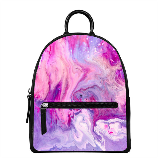 Purple Liquid Marble Print Leather Backpack