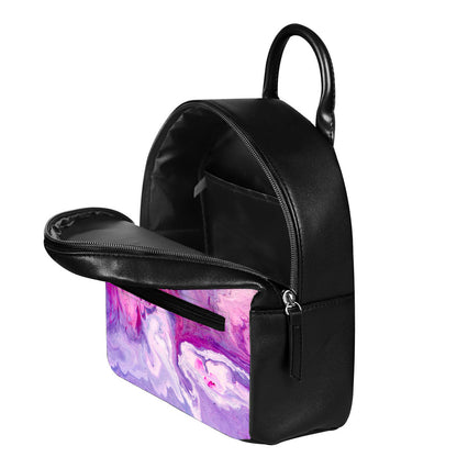 Purple Liquid Marble Print Leather Backpack