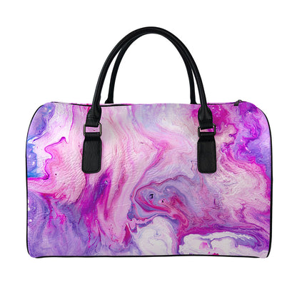 Purple Liquid Marble Print Leather Duffle Bag