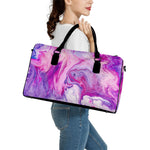 Purple Liquid Marble Print Leather Duffle Bag