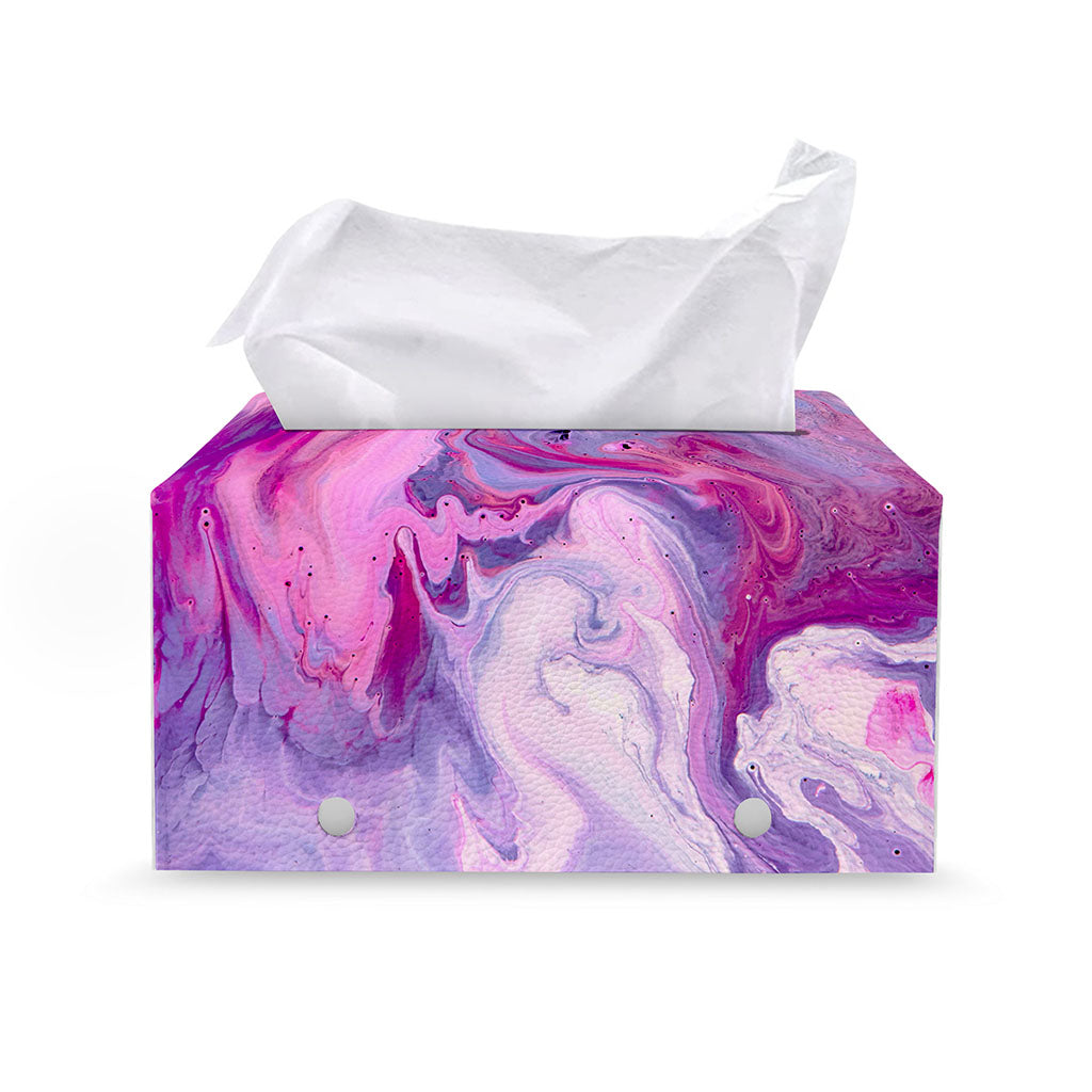 Purple Liquid Marble Print Leather Tissue Box Cover