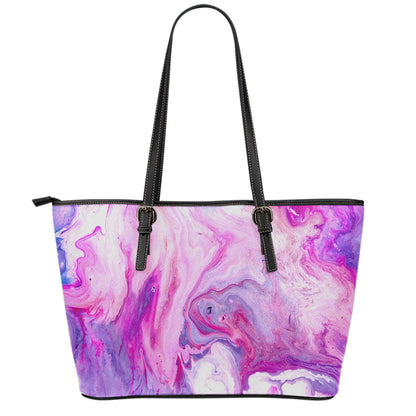 Purple Liquid Marble Print Leather Tote Bag