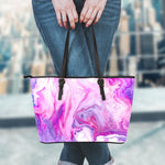 Purple Liquid Marble Print Leather Tote Bag