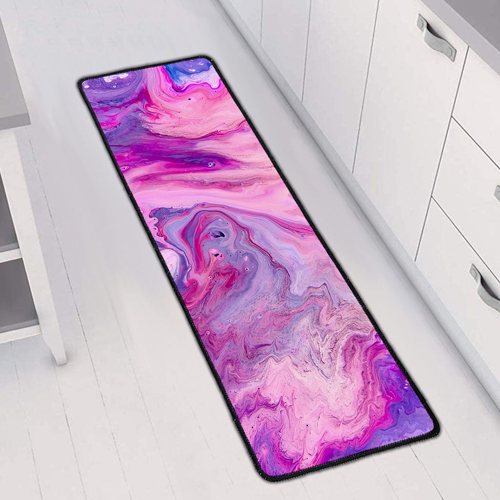 Purple Liquid Marble Print Long Kitchen Mat