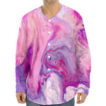 Purple Liquid Marble Print Long Sleeve Baseball Jersey