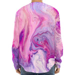 Purple Liquid Marble Print Long Sleeve Baseball Jersey
